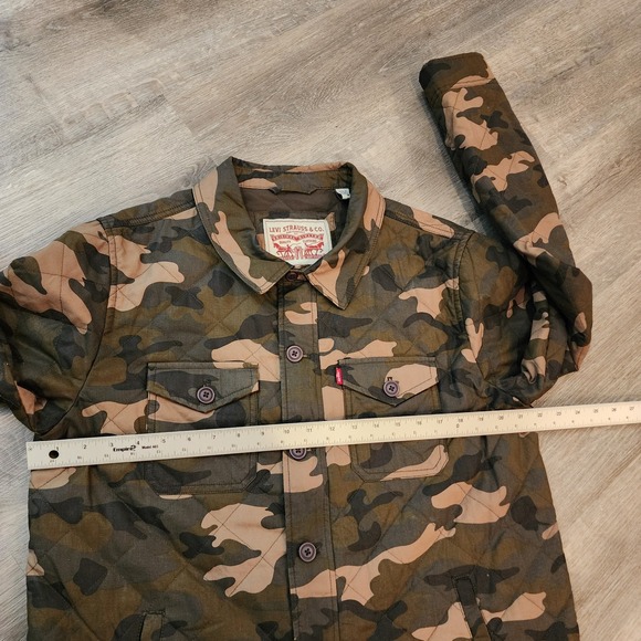 Levi's Men's M Camo Quilted Shirt Jacket Trucker Diamond Stitch‎ Zip Shacket - Picture 16 of 16